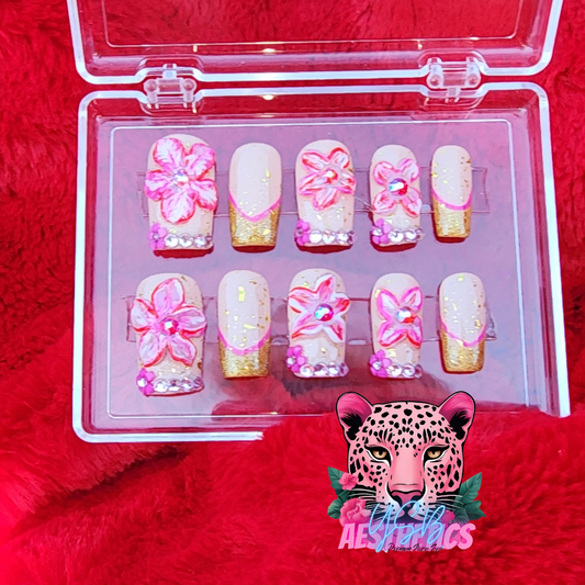 Golden Blossom Frenchies Luxurious Press-On Nails