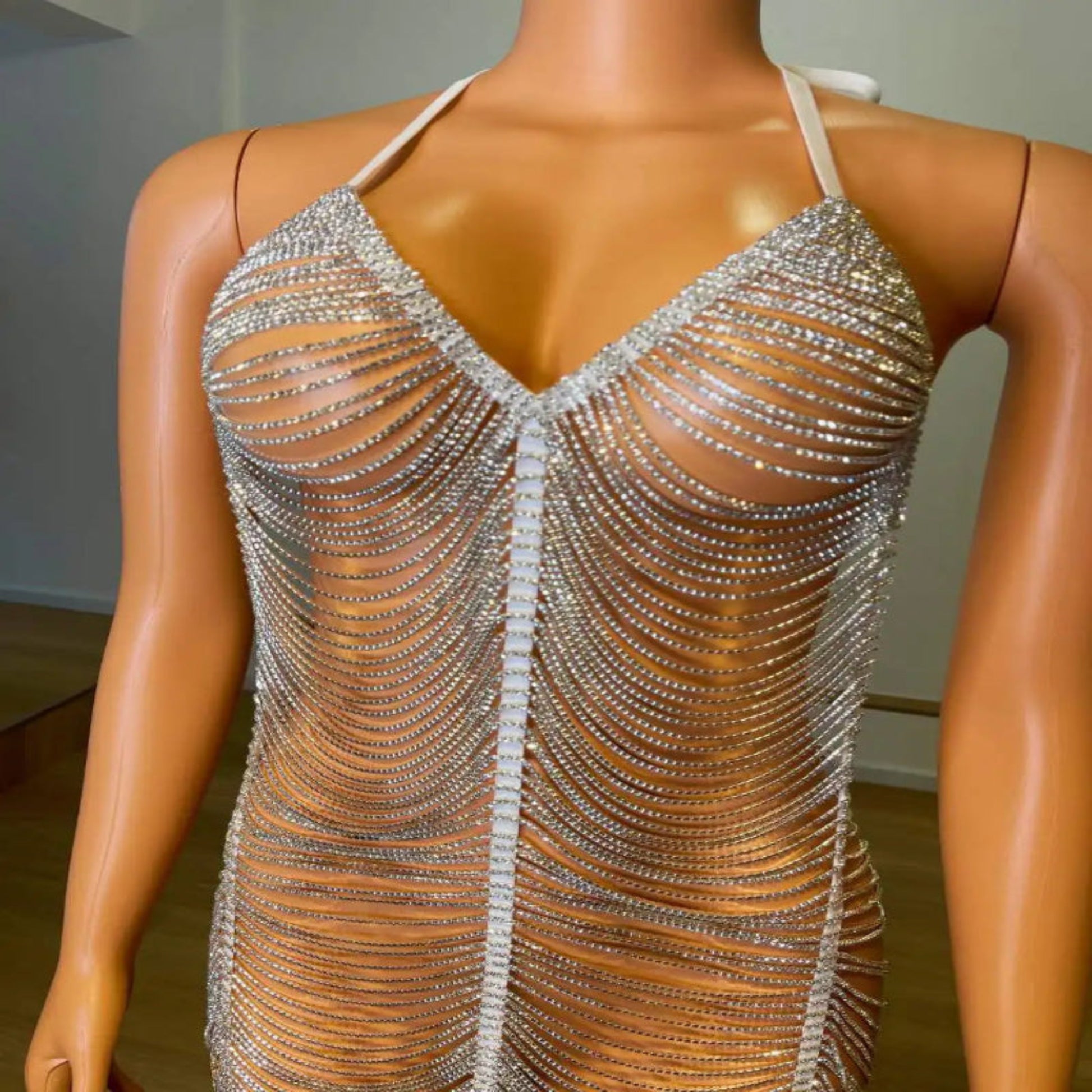 DIAMOND BADDIE CHAIN DRESS YSB AESTHETICS Bling Crystal Dress Nightclub Rhinestone Body Chain Dress Women Sexy One Piece Outfit Stage Wear