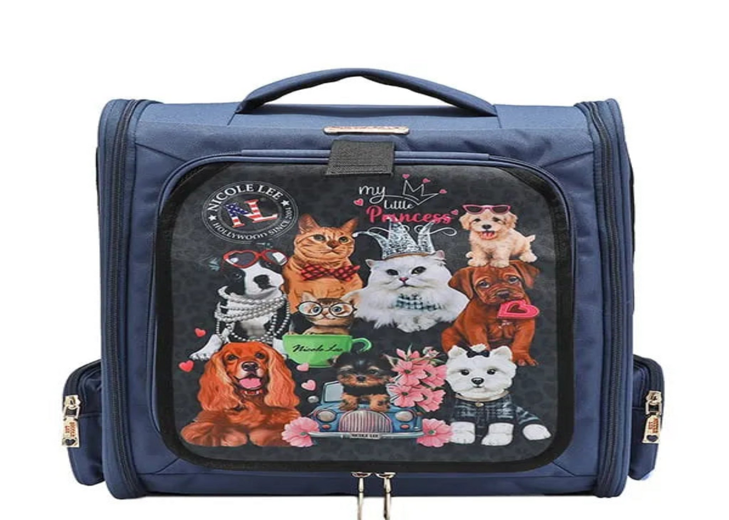 “Close-up of honeycomb mesh straps and sherpa lining inside expandable pet carrier backpack”