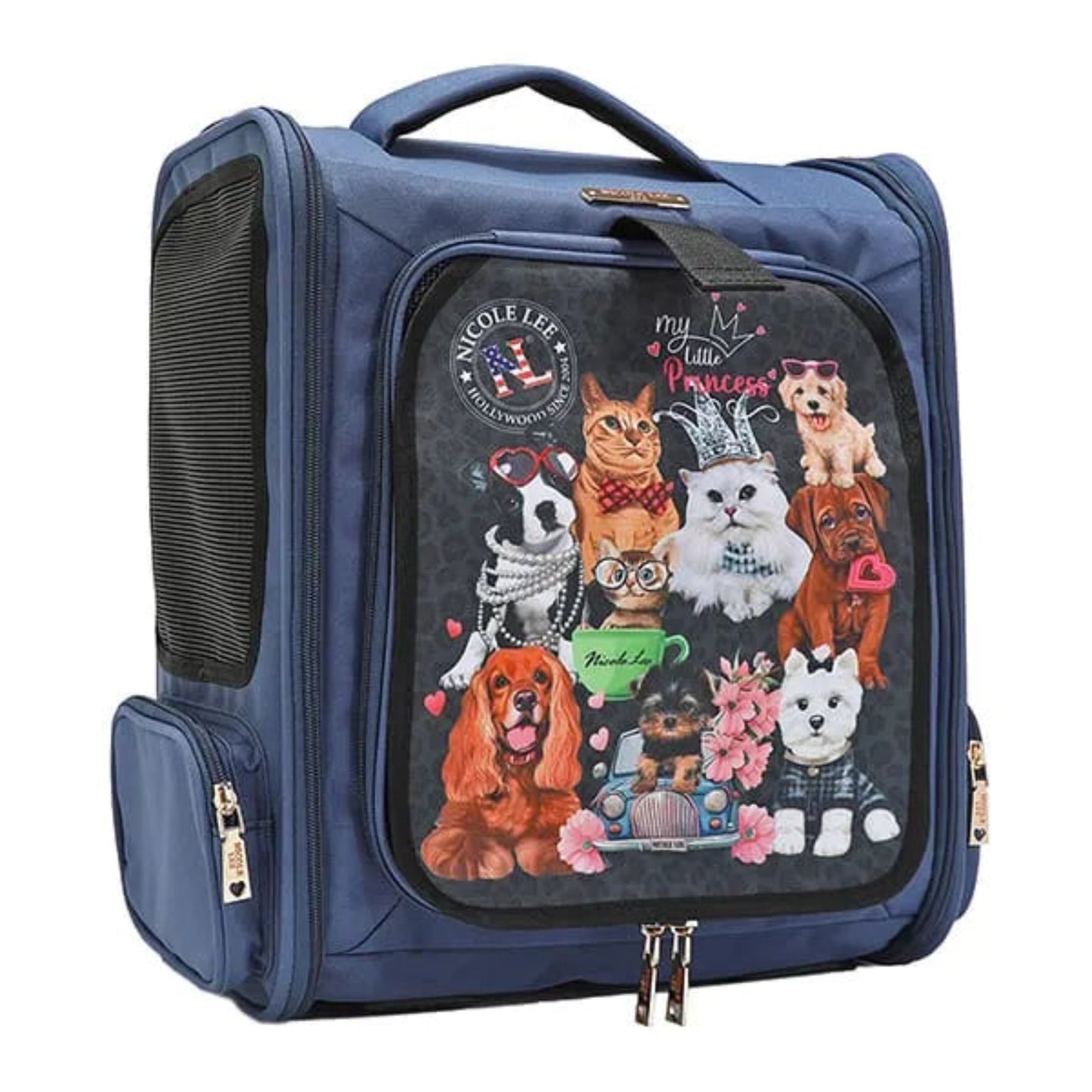 “Nicole Lee USA expandable pet carrier backpack fully expanded with cozy plush lining for small dog travel”