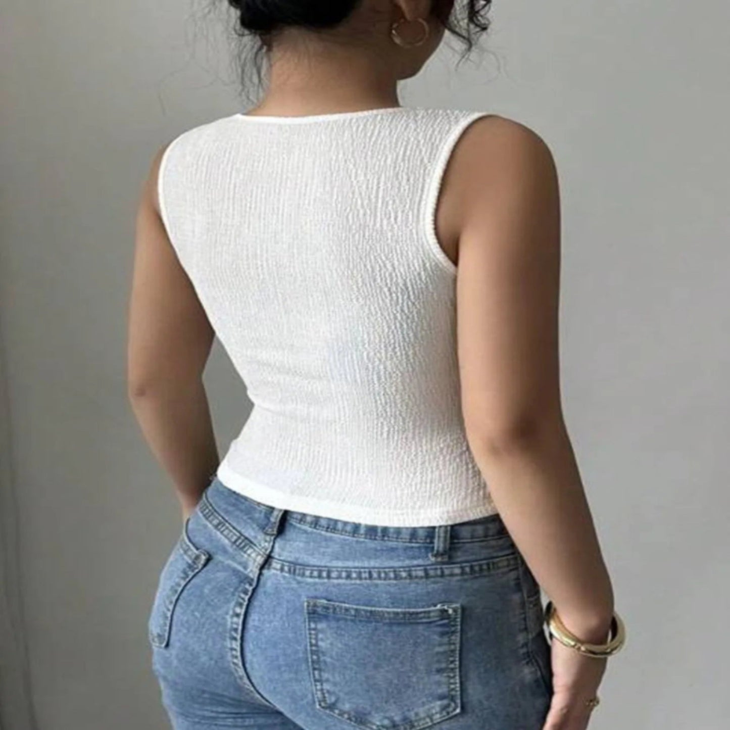 FLOWER SQUARE NECK TANK White Miami Top Women cute tops flower tanks classy tank tops