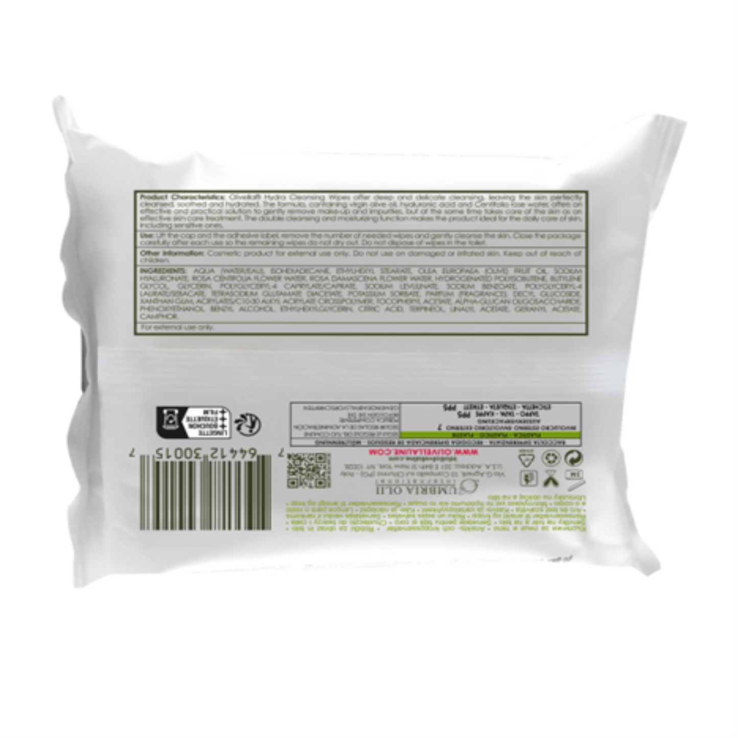 Back view of a white soap package with text and barcodes on a white background