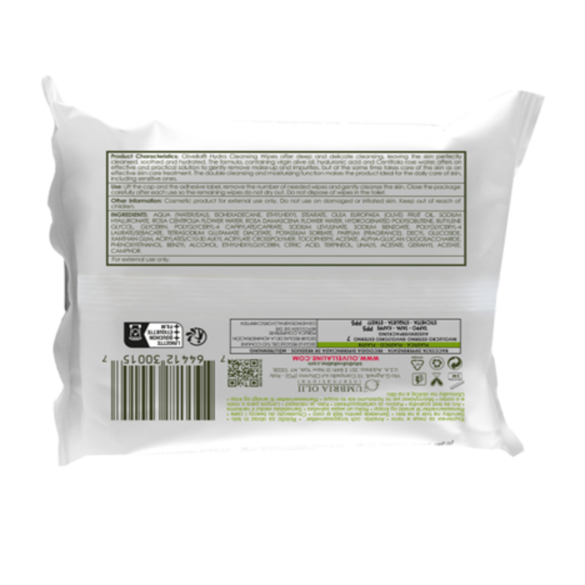 Back view of a white soap package with text and barcodes on a white background