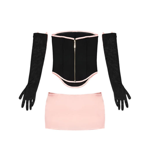 High Fashion Clothing Bodycon Dress Fall Sexy Club Wear Women Two Piece Set Pink Corset Dress.jpg