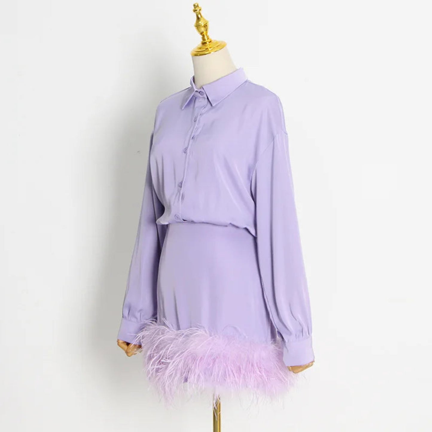 Long Sleeve Business Shirts Two Piece Set Skirt and Top Women Clothing Womens Sets Satin Skirt Feathers