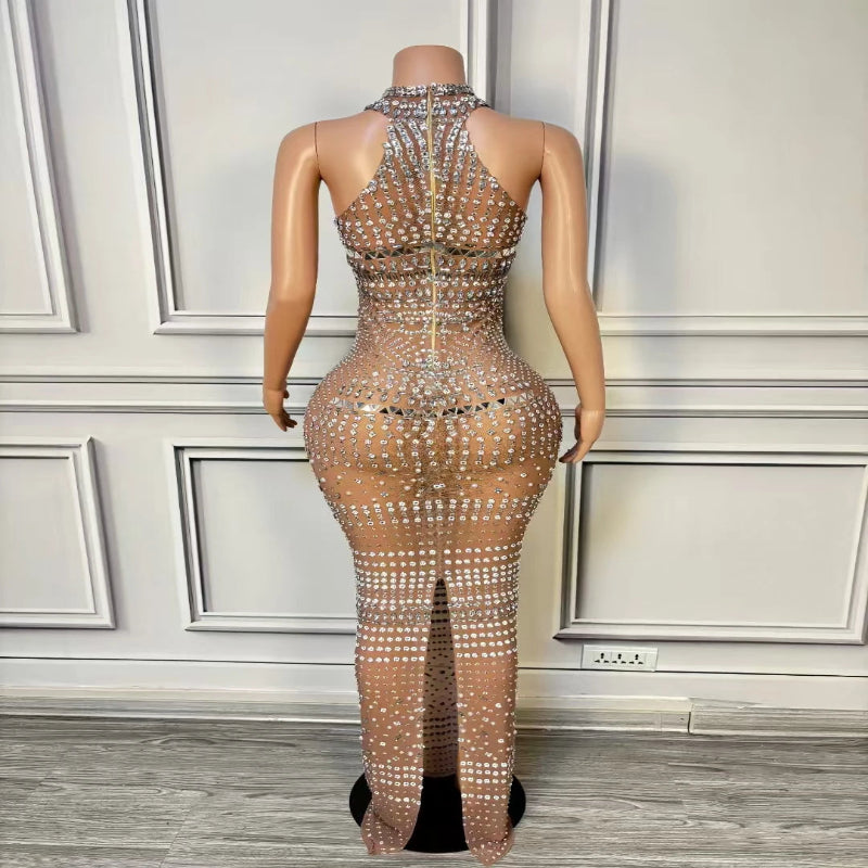 Luxury Dress for Women Sexy Sleeveless Sequin With Crystal Prom Dress Crystal Party Dresses