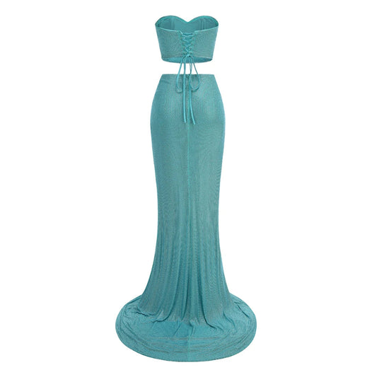 Women High Quality Beautiful Party Dresses Set Fancy Beading Women Two Piece Set