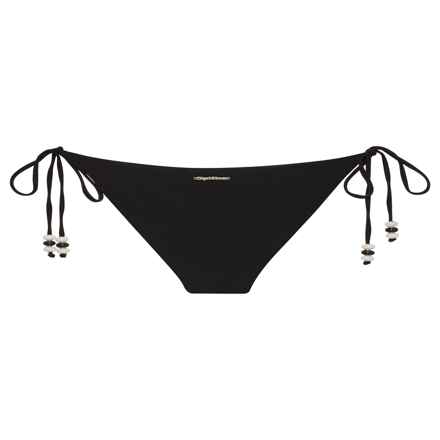 Black bikini bottom with tie sides on a white background