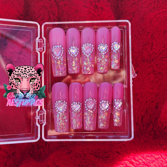 PinkHearts Burst Luxurious Press-On Nails