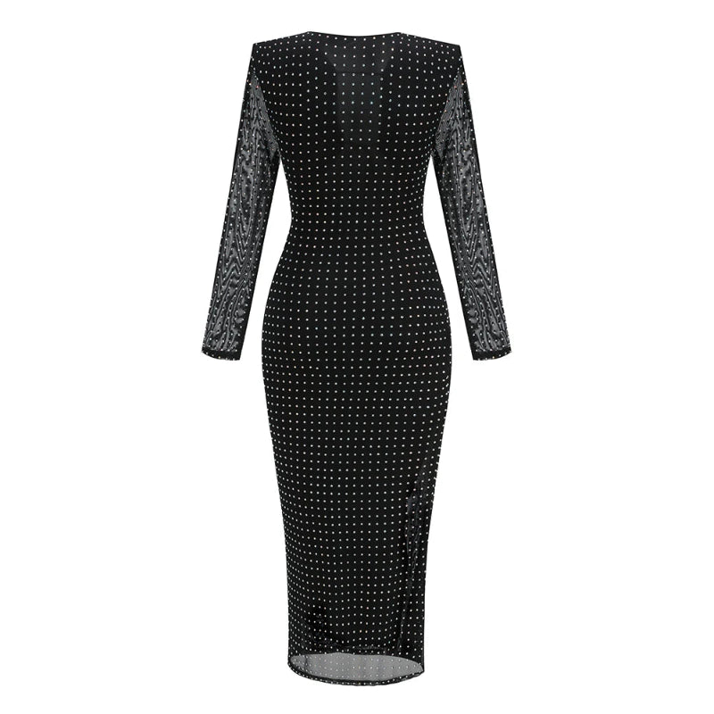 Sexy Rhinestone Dress Fashion Long Dresses Women Club Party Sexy Beading Prom Bodycon Dress