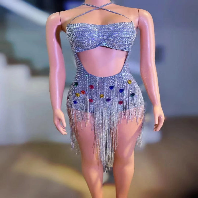 High Quality Evening Dresses Elegant Backless Dress Sexy Ladies Club Party Short Mini Crystal Jumpsuit