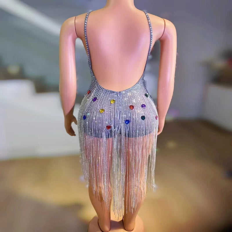 High Quality Evening Dresses Elegant Backless Dress Sexy Ladies Club Party Short Mini Crystal Jumpsuit