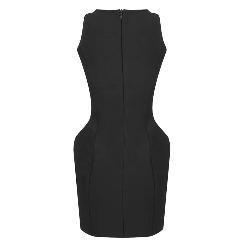 Black Sleeveless Bandage Dresses Stylish Bodycon Dress Elegant Fashion Flower Button Women Sexy Mini Dress