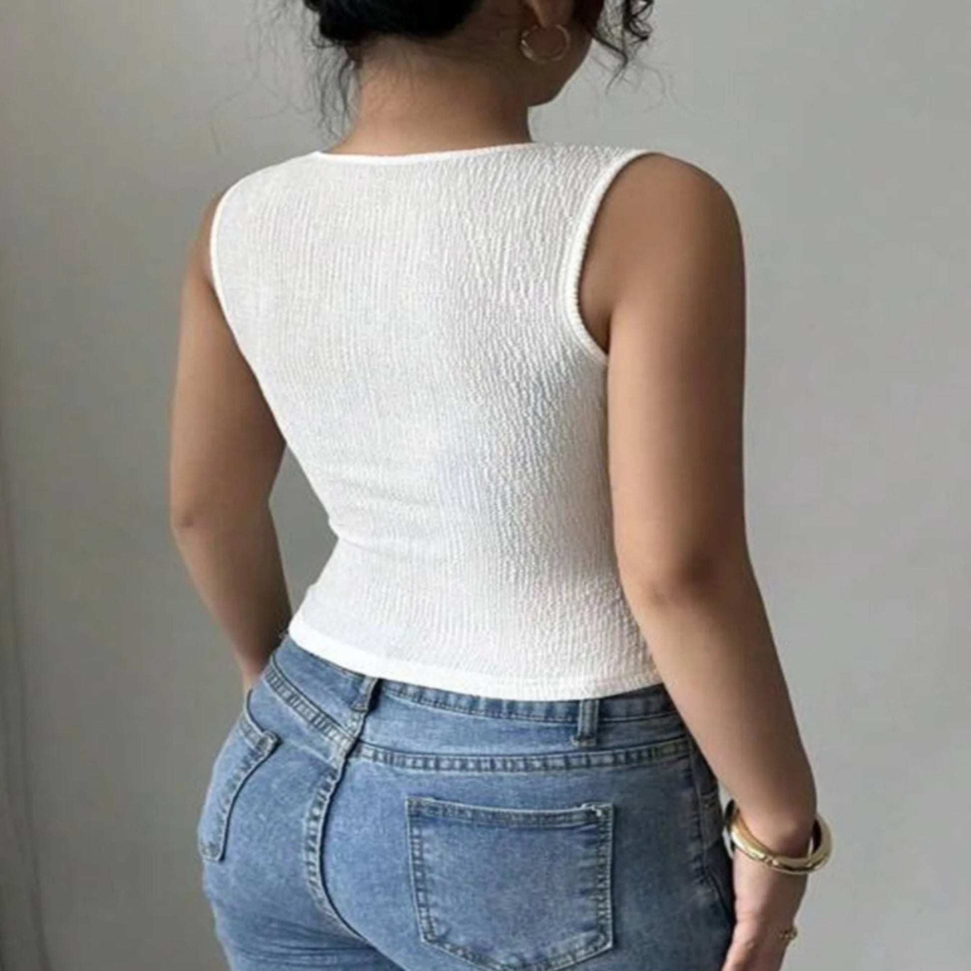 FLOWER SQUARE NECK TANK White Miami Top Women cute tops flower tanks classy tank tops