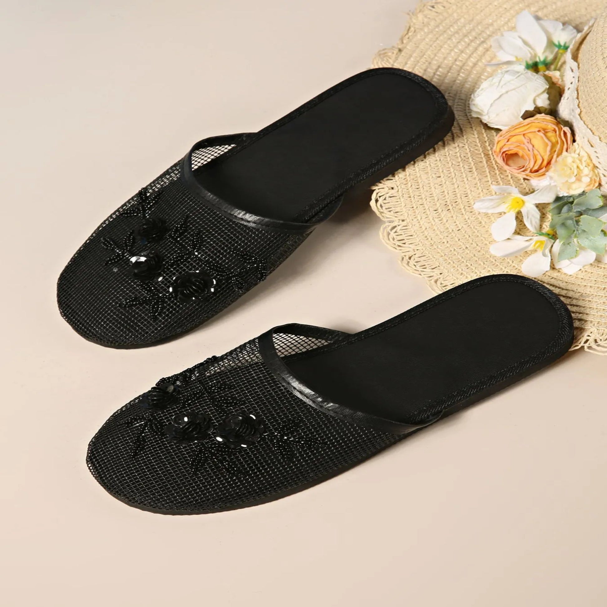 MESH FLORAL EMBROIDERED SLIDE SANDALS 90s 2000s slides bodega slides 