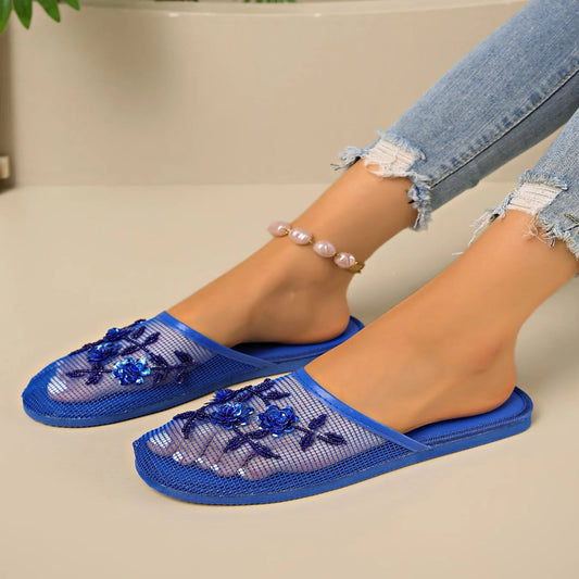 MESH FLORAL EMBROIDERED SLIDE SANDALS 90s 2000s slides bodega slides 