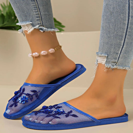 MESH FLORAL EMBROIDERED SLIDE SANDALS 90s 2000s slides bodega slides 