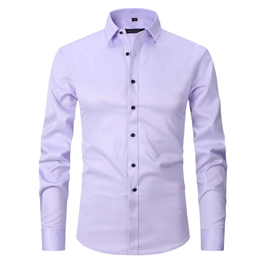 A long sleeve men's shirt in purple color with a collar and button-up front. Elevate your wardrobe with the ReadyBoss Lilac Slim-Fit Dress Shirt. Premium cotton blend, sleek design, and versatile elegance—perfect for work, nights out, and luxury living. Shop YSB Aesthetics now.
