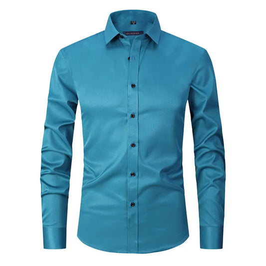 A long sleeve men's shirt in different color with a collar and button-up front. Elevate your wardrobe with the ReadyBoss Lilac Slim-Fit Dress Shirt. Premium cotton blend, sleek design, and versatile elegance—perfect for work, nights out, and luxury living. Shop YSB Aesthetics now. ReadyBoss_Long_Sleeve_Slim-Fit_Shirt.
