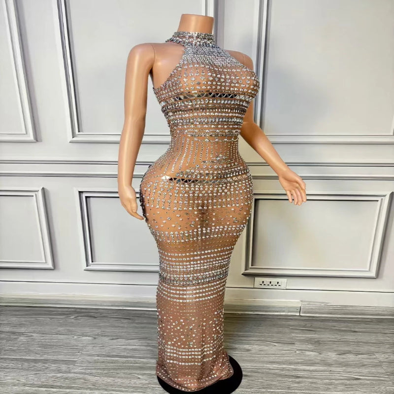 Sexy Sequin Crystal DressL uxury Dress for Women Sexy Sleeveless Sequin With Crystal Prom Dress Crystal Party Dresses