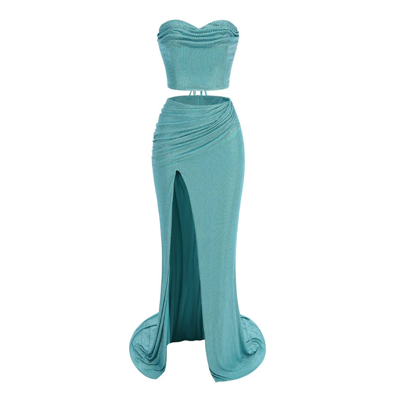 Women High Quality Beautiful Party Dresses Set Fancy Beading Women Two Piece Set