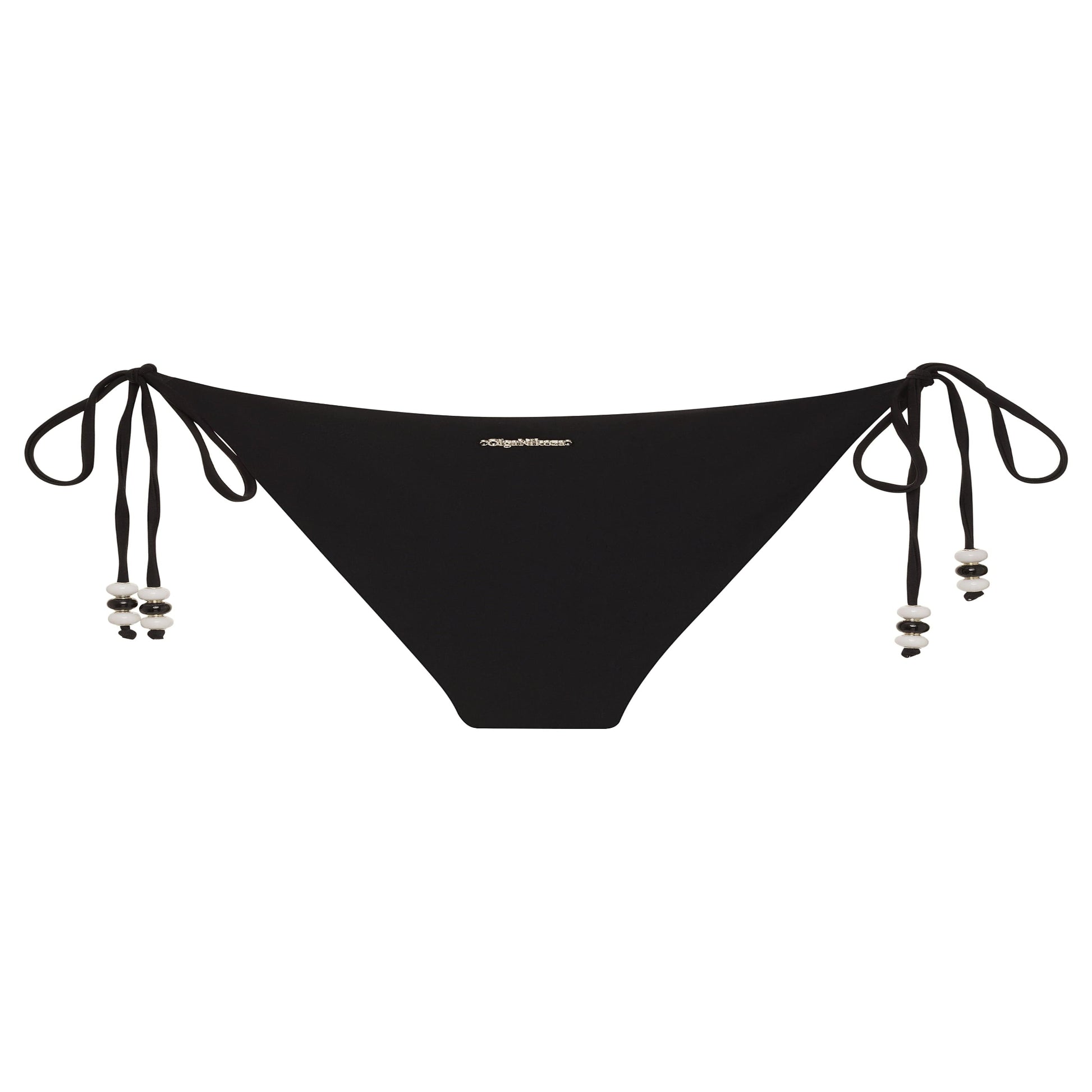 Black bikini bottom with tie sides on a white background